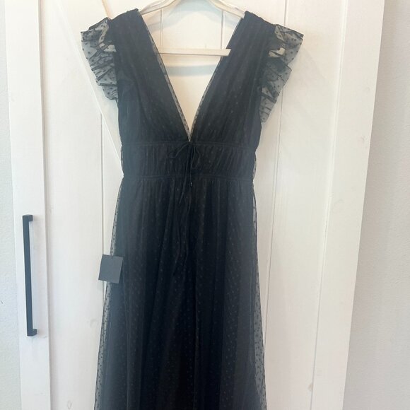 Lulus Yours Evermore Black Swiss Dot Ruffled Midi Dress - Picture 5 of 8